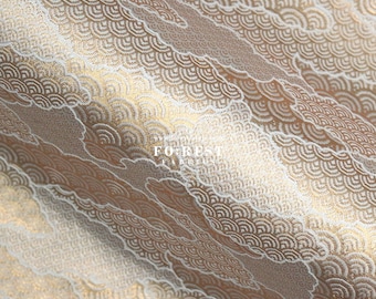 Gold Brocade - Sky Cloud RiverJapanese style KINRAN fabric Gold White - 25cm