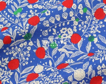 Echino - cotton linen - Plum flower tree Japanese Fabric Blue - 50cm