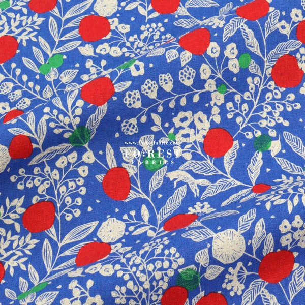 Echino - cotton linen - Plum flower tree Japanese Fabric Blue - 50cm