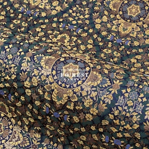 Gold Brocade - Circle of Life Japanese style KINRAN fabric NAVY - 25cm