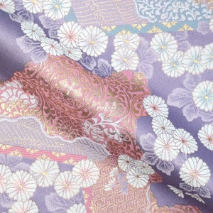 Gold Brocade - Chrysanthemum flower Japanese style KINRAN fabric LIGHT PURPLE - 25cm