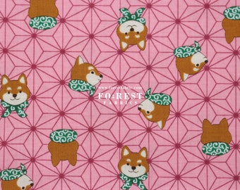 cotton - shiba inu Japanese style Dogs fabric Pink - 50cm