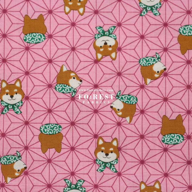 shiba inu Japanese style Dogs fabric Pink 50cm cotton