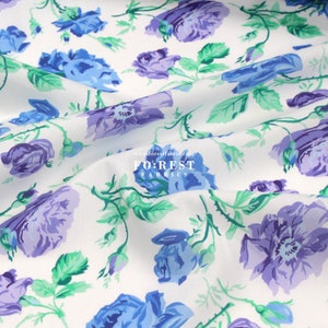 Liberty of London (Organic Tana Lawn Fabric) - Painterly Rose Flower BLUE - 50cm