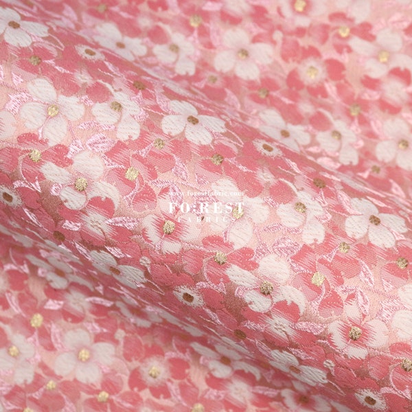 Gold Brocade - Blossom Flower Japanese style KINRAN fabric PINK - 25cm