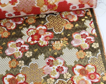 Gold Brocade Sakura Flower Square Japanese Style KINRAN Fabric LIGHT ...