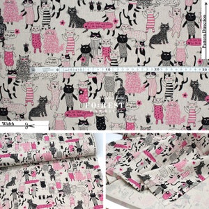 cotton linen NekoNoe K from 30 Sewingpin SPELL BY MIA Cats fabric Natural 50cm image 2