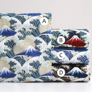 Japanese Style Dobby cotton - Great Wave with Metallic fabric - 50cm