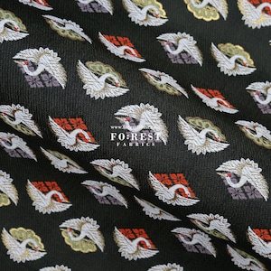 Gold Brocade - Crane Japanese style KINRAN fabric - Black 25cm