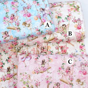 Tissu Michael Miller, fleurs, fées, Cicely Mary Barker, bigorneaux