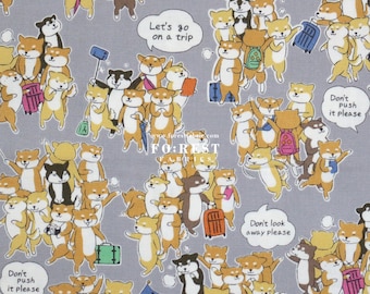 oxford - Travel shiba inu Dogs GRAY fabric - 50cm