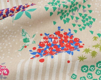 Echino - cotton linen - View flower tree Japanese Fabric Natural - 50cm