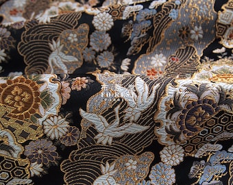 Gold Brocade - crane sakura Japanese style KINRAN fabric - 25cm