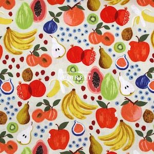 Cotton Linen Canvas - Rifle Paper Co. Orchard Fruit Stand fabric - Cream - 50cm