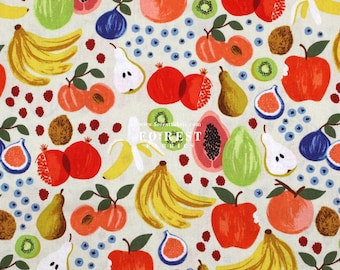 Płótno bawełniane lniane - Rifle Paper Co. Orchard Fruit Stand tkanina - Krem - 50 cm
