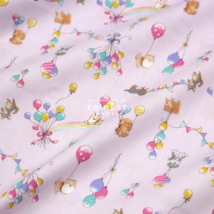 cotton - Cute Dogs Party Balloon Fabric fabric Purple - 50cm