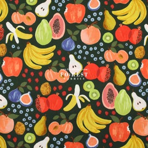 Cotton - Rifle Paper Co. Cotton and steel fabric - orchard Fruit Stand - Dark Green - 50cm