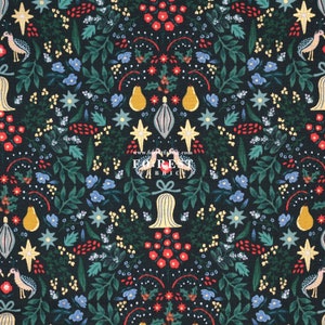 Rifle Paper Co - cotton - Holiday Classics Partridge christmas Cotton and steel fabric DARKGREEN- 50cm