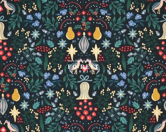 Rifle Paper Co - cotton - Holiday Classics Partridge christmas Cotton and steel fabric DARKGREEN- 50cm