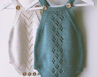 Baby-Strampler-Strickmuster PDF – Lacey-Strampler für Anfänger – Sofort-Download – Vintage-Stil – Englische Sprache