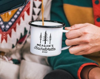 Outdoorsy Camp Bachelorette Party Mugs, Custom Camping Bachelorette Favors, Forest Camp Cups