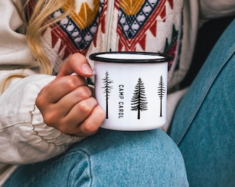 Forest Camping Cup Camping Gift Campfire Mug PNW Enamel Mug Camp Mugs / Double Sided