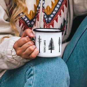 Forest Camping Cup Camping Gift Campfire Mug PNW Enamel Mug Camp Mugs / Double Sided