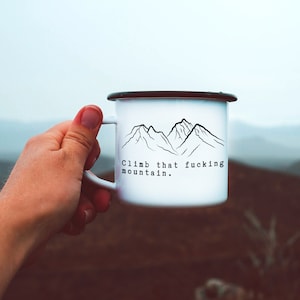 Camping Mug Enamel Mug 'Mountains Calling Mother Fuckers' Campfire Mug Travel Mug Mountain Mug Camping Gift For Him Camp Mug Hiker Gift