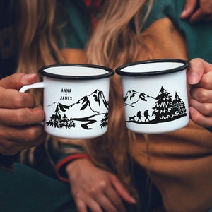 Personalized Gift Boyfriend Elopement Gift Camping Gift Campfire Mug Hiking Gift Custom Mug Hikers With Dog // ONE Double Sided Mug image 7