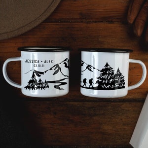 Personalized Gift Boyfriend Elopement Gift Camping Gift Campfire Mug Hiking Gift Custom Mug - Hikers With Dog // ONE Double Sided Mug