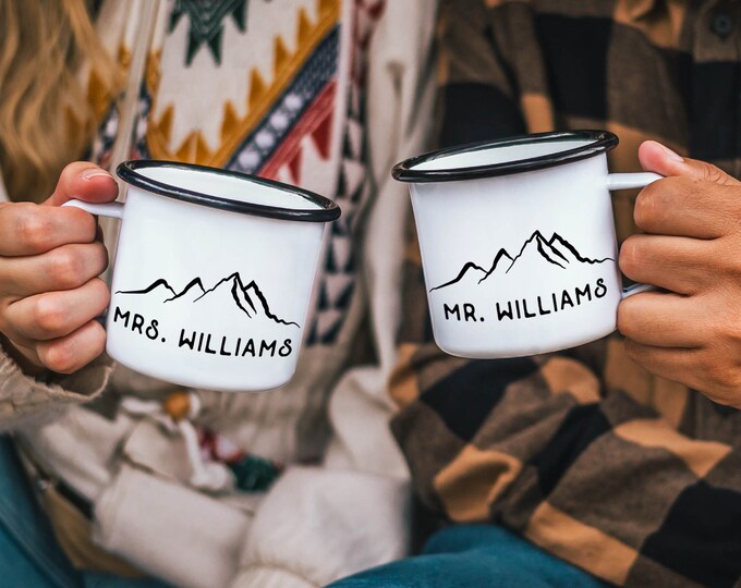 Mr and Mrs Mugs Engagement Gift Set Newlywed Gift Mr and Mrs Camp Mugs Wedding Gift
