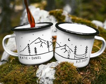 Personalized Camping Gifts Enamel Camping Mug Outdoorsy Gift - Hammock // ONE Double Sided Mug