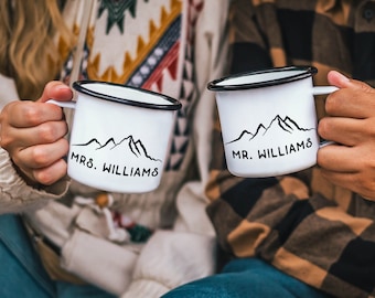 Mr and Mrs Mugs Engagement Gift Set Newlywed Gift Mr and Mrs Camp Mugs Wedding Gift