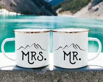 Mr and Mrs Camp Mugs Set Christmas Gift For Wife Husband Mr Mrs Campfire Mugs Mountains Wedding Gift