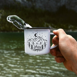 Christmas Gift Outdoor Gift Campfire Mug Personalised 'Happy Camper' Camp Mug Mountain Mug Camping Mug Camping Gift // ONE Mug