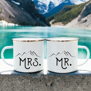 Mr and Mrs Camp Mugs Set Christmas Gift For Wife Husband Mr Mrs Campfire Mugs Mountains Wedding Gift