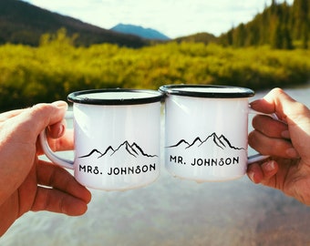 Mr and Mrs Mugs Engagement Gift Set Newlywed Gift Mr and Mrs Camp Mugs Wedding Gift