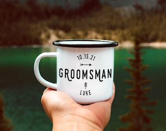 Groomsmen Mug Camping Mug Groomsmen Gifts Campfire Mug Groomsmen Mugs Enamel Mug Mountain Wedding Man of Honor Gift