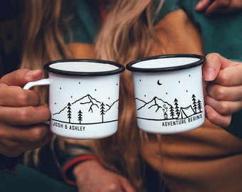 Personalized Camp Mug Campfire Mug Forest Mug Camping Gift Mountain Mug - Tent  // ONE Double Sided Mug