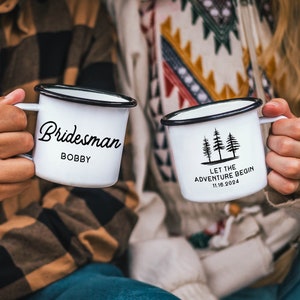 Unique Bridesman Gift Best Man Mug Brides Man Mug Groomsman Gift - Forest Mountain Wedding - Camping Mug Enamel Mug