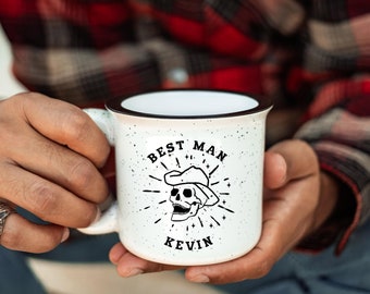 Unique Groomsman Proposal Gift, Skull Best Man Mug, Personalized Bachelor Party Camp Mug