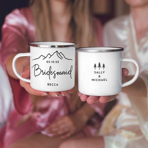 Personalized Bridesmaid Mug Bridesmaid Gift Maid of Honor Mug Mountain Wedding Trees Bridal Party Campfire Mug Bride Mug image 2