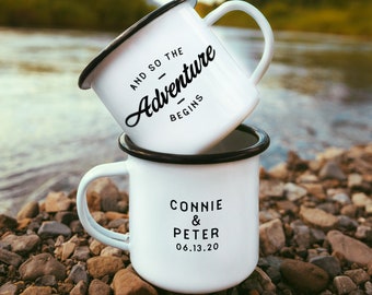 Unique Wedding Gift Engagement Gift And So The Adventure Begins Camping Mugs Campfire Mug Wedding Mugs / Double Sided
