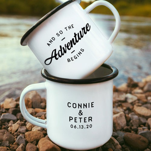 Unique Wedding Gift Engagement Gift And So The Adventure Begins Camping Mugs Campfire Mug Wedding Mugs / Double Sided