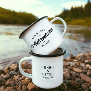 Unique Wedding Gift Engagement Gift And So The Adventure Begins Camping Mugs Campfire Mug Wedding Mugs / Double Sided