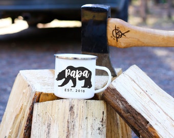 Papa Bear Mug Fathers Day Gift Dad Gift For Dad Enamel Mug Camping Mug New Dad Gift Papa Bear Campfire Mug Ceramic Mug // 4 STYLES