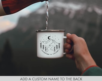 Camping Mug Adventure Is Calling Custom Camp Mug Personalized Enamel Mug Hiking Gift Campfire Mug Hiker Gift