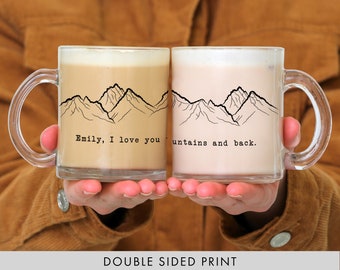 Valentines Gift For Girlfriend Romantic Gift For Boyfriend Valentines Day Gift Mug I Love You To The Mountains And Back  // ONE Mug