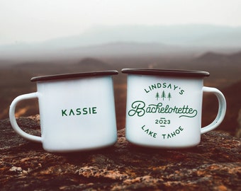 Mountain Camp Bachelorette Party Mugs Campfire Mug Camping Bachelorette Gifts Bridesmaid Gift Camp Mugs // Double Sided