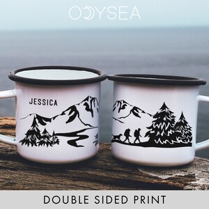 Personalized Gift Boyfriend Elopement Gift Camping Gift Campfire Mug Hiking Gift Custom Mug Hikers With Dog // ONE Double Sided Mug image 3